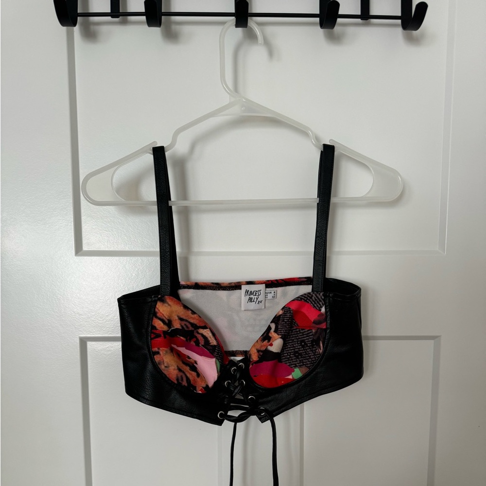 Edikted’s leather multi pattern bra top